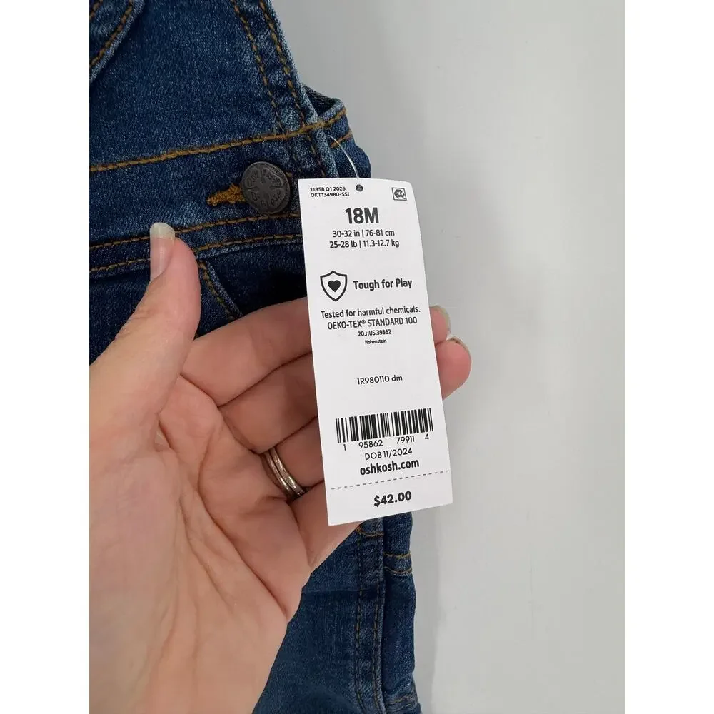 NWT OshKosh B'gosh Vestbak Denim Overalls 18M Dark Wash Carpenter $42